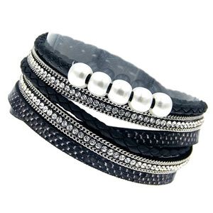 BLACK SNAKESKIN PEARL MAGNETIC WRAP BRACELET